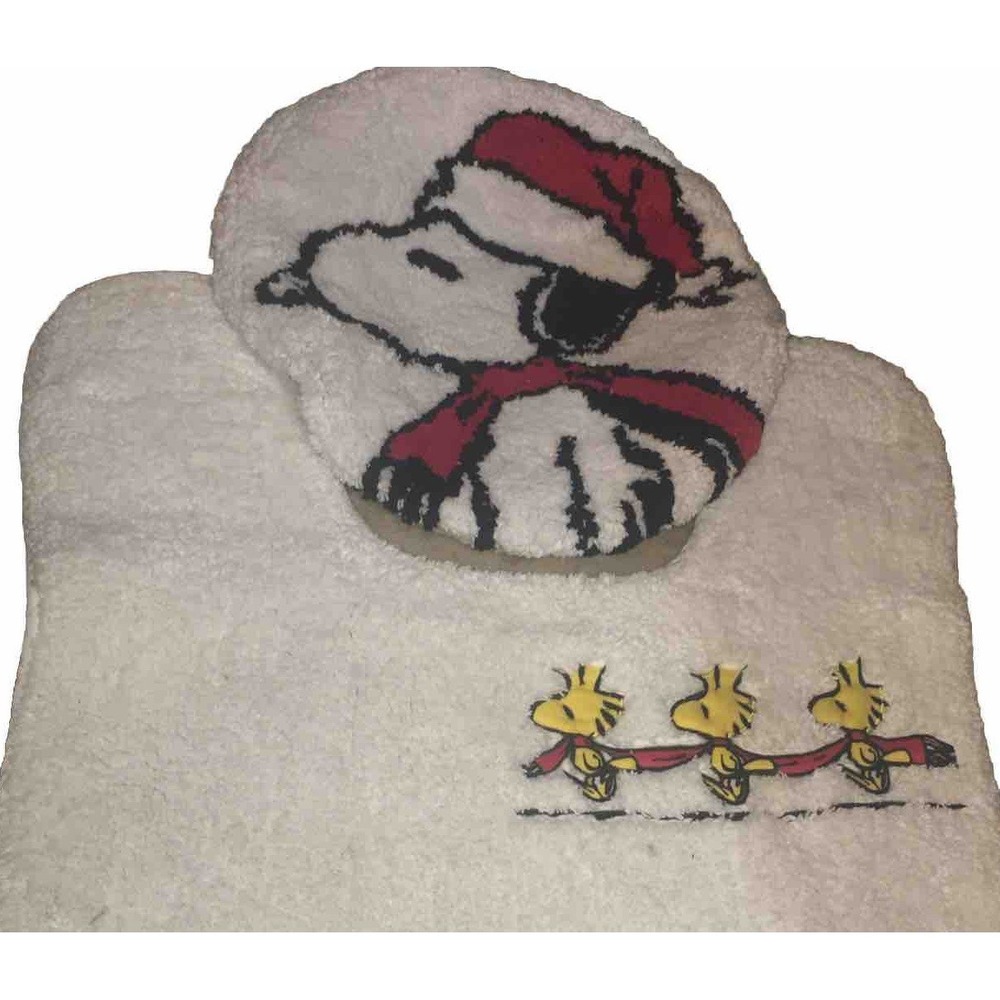 Snoopy Peanuts Christmas Bathroom Toilet Seat Cover And Rug‎